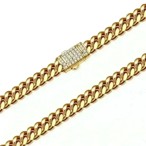 Men’s Cuban 14mm Gold & Stainless Steel Bracelet w/Rhinestones